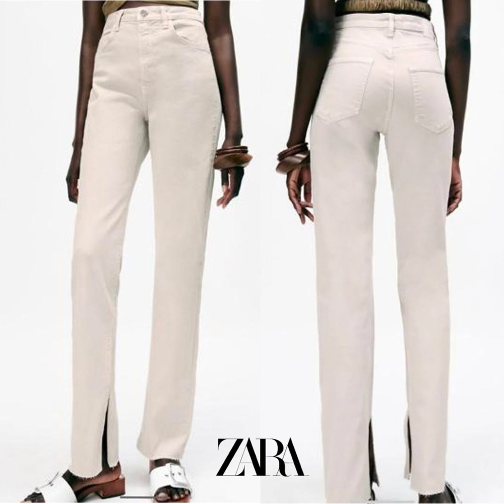 Zara High Rise Split Hem Straight Jeans